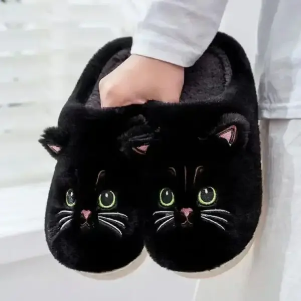 Damen Hausschuhe Katze mit Ohren und gestickten Augen