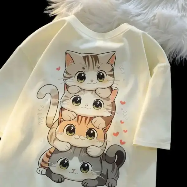 Geschenke für Katzenliebhaber: T-Shirt mit Katzenstapel hinten – Bild 2