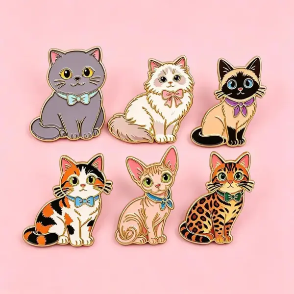 Geschenk für Katzenliebhaber: 6 Katzen-Pins mit Schleifchen