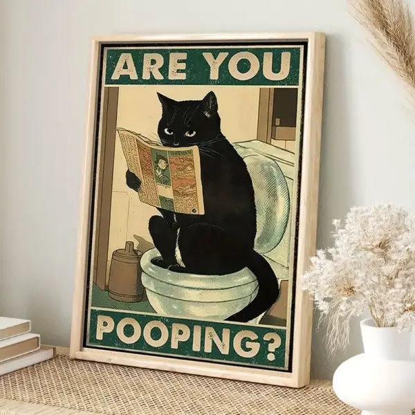 Retro-Poster Katze liest Zeitung auf der Toilette, Canvas – Bild 2