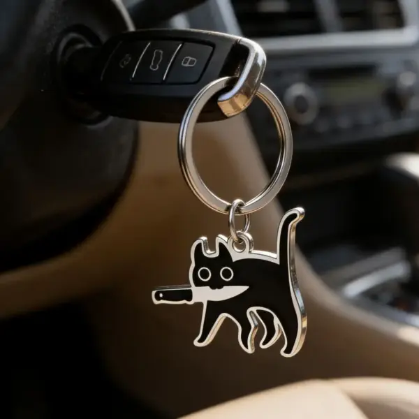 Geschenke für Katzenliebhaber: Schlüsselanhänger Katze mit Messer – Bild 2