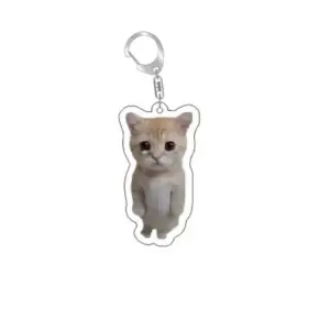 Schlüsselanhänger mit Foto einer stehenden hellbraunen Katze im Umriss und Karabiner