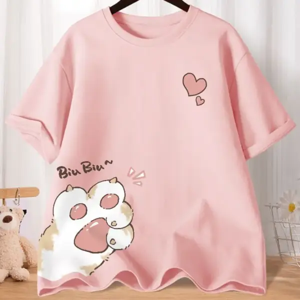 Damen T-Shirt mit Katzenpfote und Herz, kurzärmelig – Bild 2