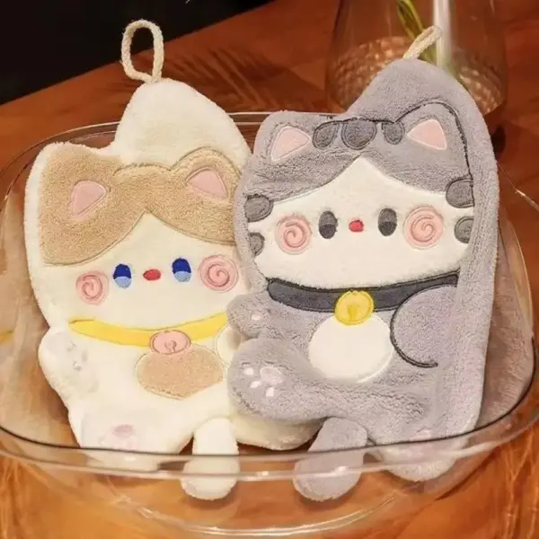 Geschenk für Katzenliebhaber: Katzen-Handtuch zum Aufhängen, Grau – Bild 2