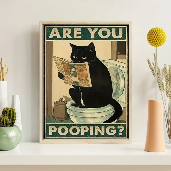Retro-Poster Katze liest Zeitung auf der Toilette, Canvas – Bild 3