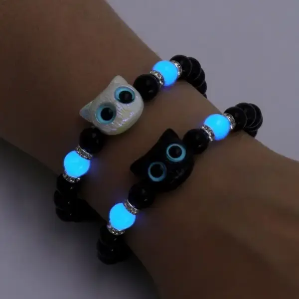 Katzenkopf-Armband und Halskette, im Dunkeln leuchtend – Bild 3