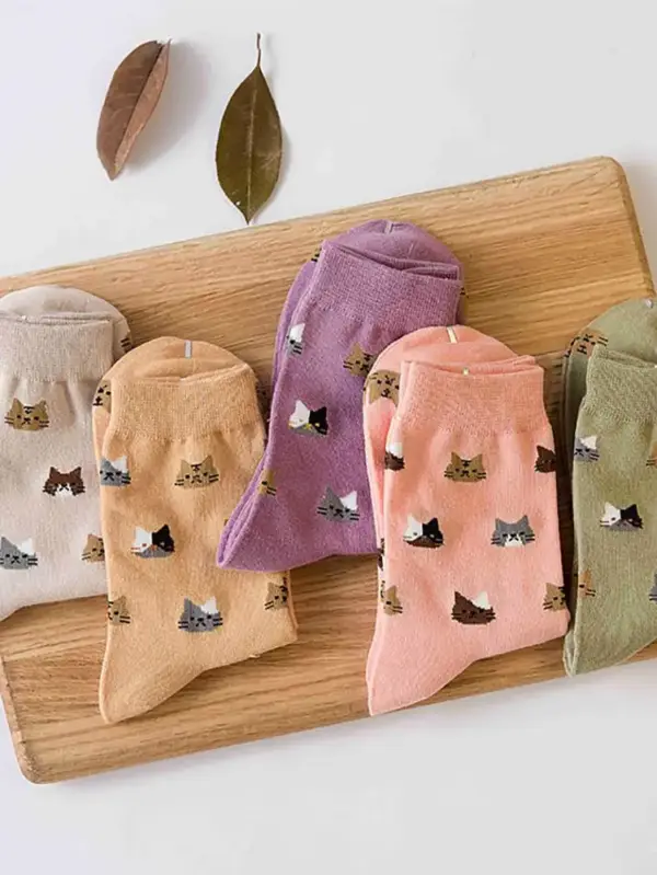 Geschenk für Katzenliebhaber: Socken mit Katzenköpfen, 5 Paar – Bild 2