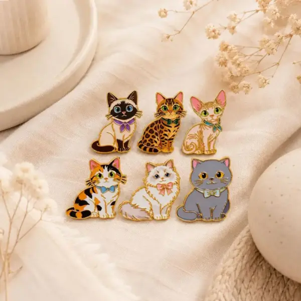 Geschenk für Katzenliebhaber: 6 Katzen-Pins mit Schleifchen – Bild 2