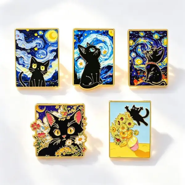 Geschenk für Katzenliebhaber: 5 Katzen-Pins im Gemälde-Stil