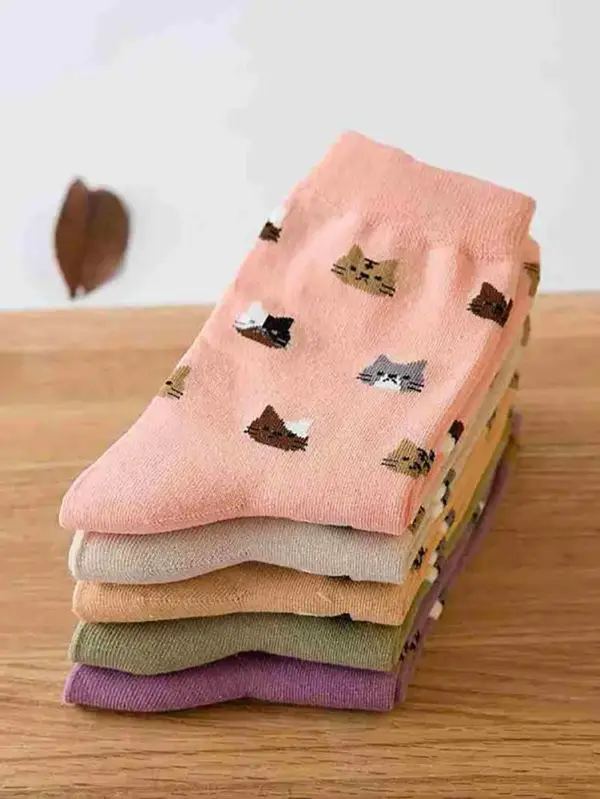 Geschenk für Katzenliebhaber: Socken mit Katzenköpfen, 5 Paar – Bild 3