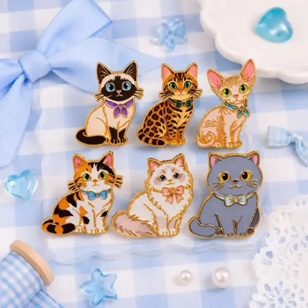 Geschenk für Katzenliebhaber: 6 Katzen-Pins mit Schleifchen – Bild 3