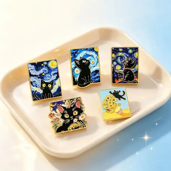Geschenk für Katzenliebhaber: 5 Katzen-Pins im Gemälde-Stil – Bild 2