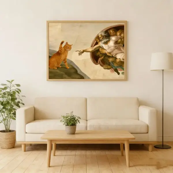 Wandbild Katze im Stil der Erschaffung Adams, Querformat – Bild 3