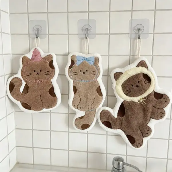 Katzen-Handtuch zum Aufhängen, bestickt, in Katzenform – Bild 3