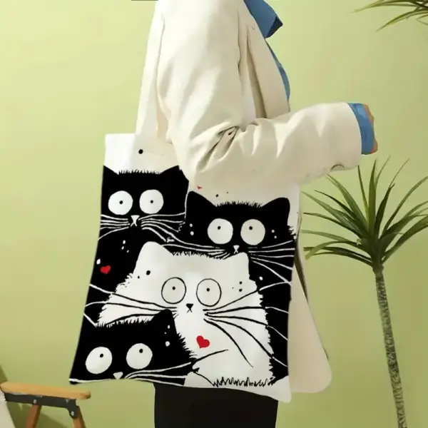 Shopper aus Leinen mit Katzen-Motiv und zwei Henkeln – Bild 2