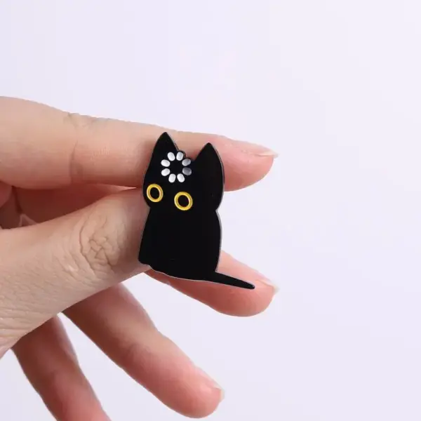 Geschenk für Katzenliebhaber: Schwarzer Katzen-Pin, große Augen – Bild 3