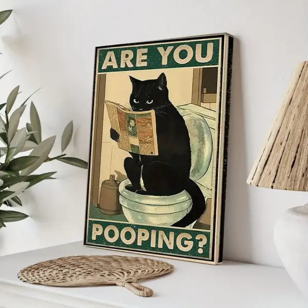 Retro-Poster Katze liest Zeitung auf der Toilette, Canvas – Bild 4