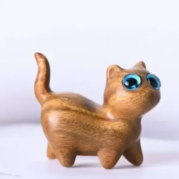 Geschenke für Katzenliebhaber: Holzkatze mit großen Augen – Bild 4