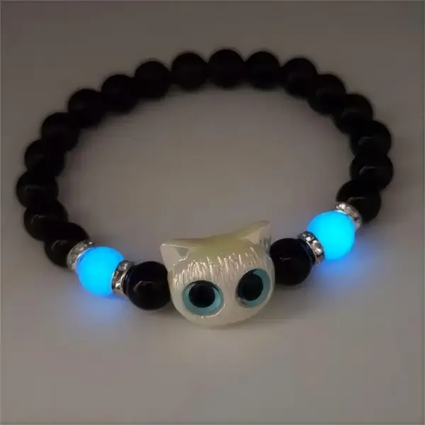 Katzenkopf-Armband und Halskette, im Dunkeln leuchtend – Bild 4