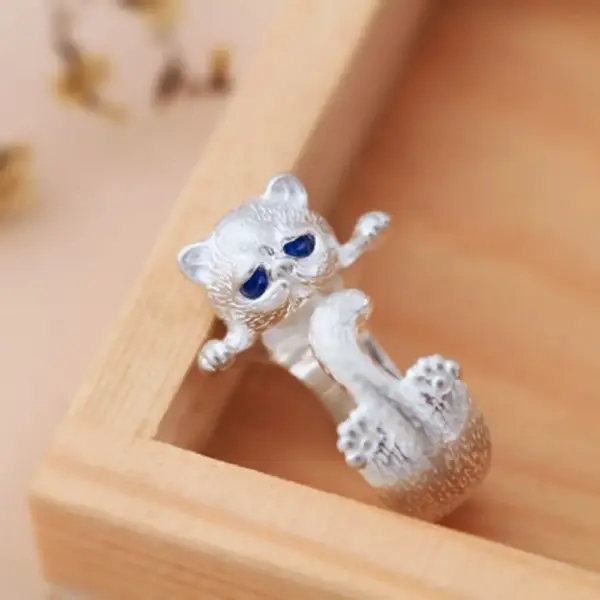 Geschenk für Katzenliebhaber: Katzenring Damen, Silber – Bild 4