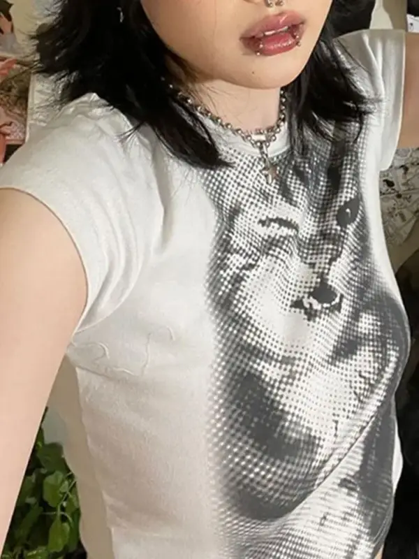 Geschenke für Katzenliebhaber: Damen-T-Shirt, Katzen-Rasterdruck – Bild 4