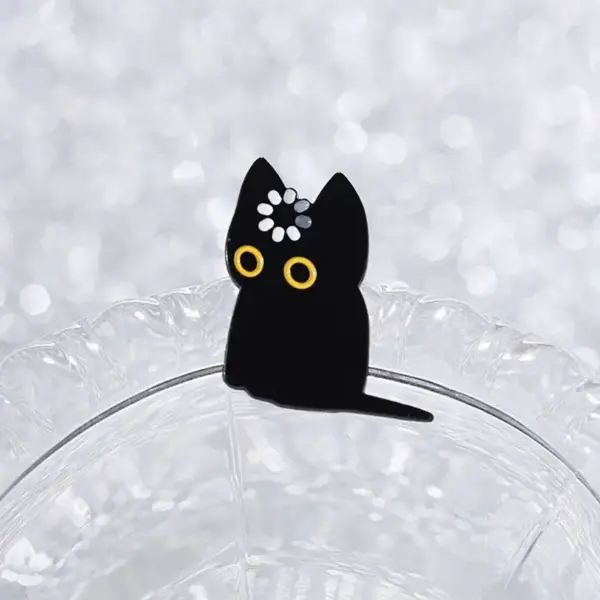 Geschenk für Katzenliebhaber: Schwarzer Katzen-Pin, große Augen – Bild 4
