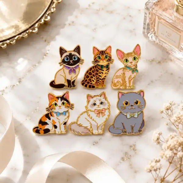 Geschenk für Katzenliebhaber: 6 Katzen-Pins mit Schleifchen – Bild 4
