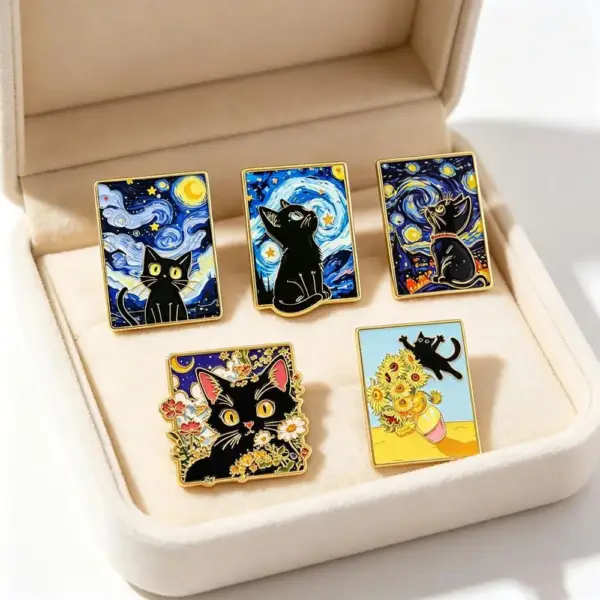 Geschenk für Katzenliebhaber: 5 Katzen-Pins im Gemälde-Stil – Bild 3