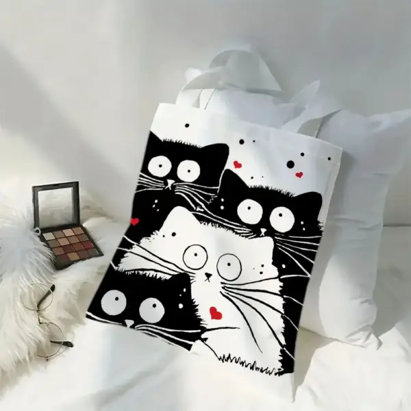Shopper aus Leinen mit Katzen-Motiv und zwei Henkeln – Bild 3