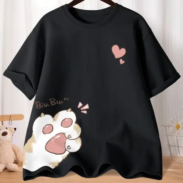 Damen T-Shirt mit Katzenpfote und Herz, kurzärmelig – Bild 4