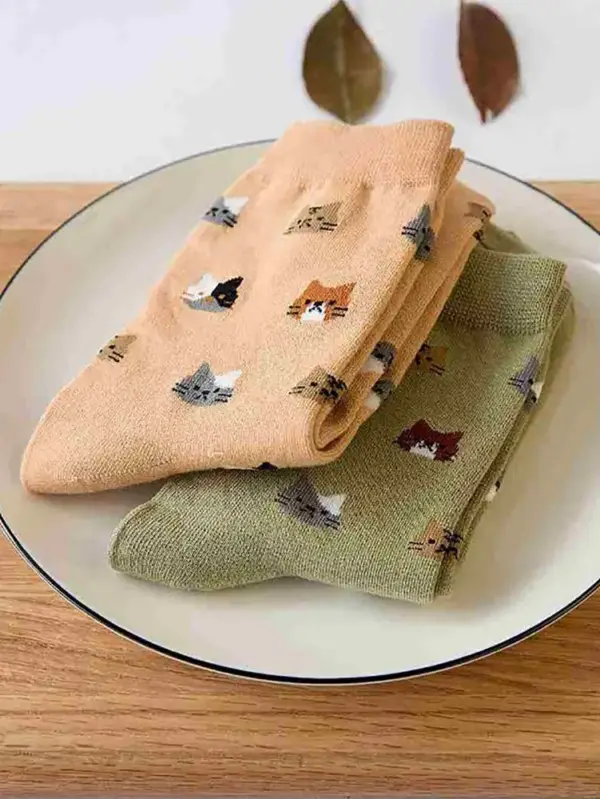 Geschenk für Katzenliebhaber: Socken mit Katzenköpfen, 5 Paar – Bild 4