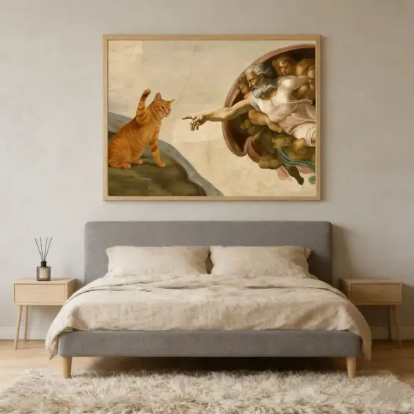 Wandbild Katze im Stil der Erschaffung Adams, Querformat – Bild 4