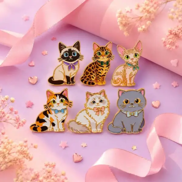 Geschenk für Katzenliebhaber: 6 Katzen-Pins mit Schleifchen – Bild 5