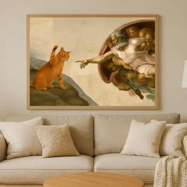 Wandbild Katze im Stil der Erschaffung Adams, Querformat – Bild 5