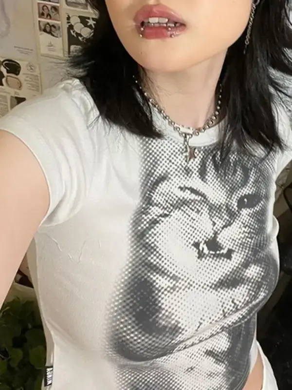 Geschenke für Katzenliebhaber: Damen-T-Shirt, Katzen-Rasterdruck – Bild 5