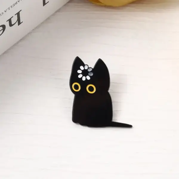 Geschenk für Katzenliebhaber: Schwarzer Katzen-Pin, große Augen – Bild 5