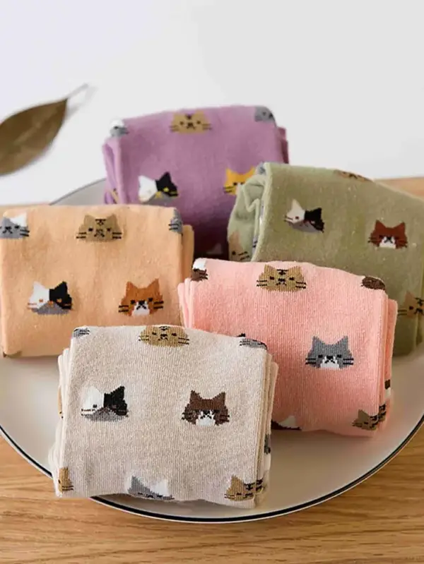 Geschenk für Katzenliebhaber: Socken mit Katzenköpfen, 5 Paar – Bild 5