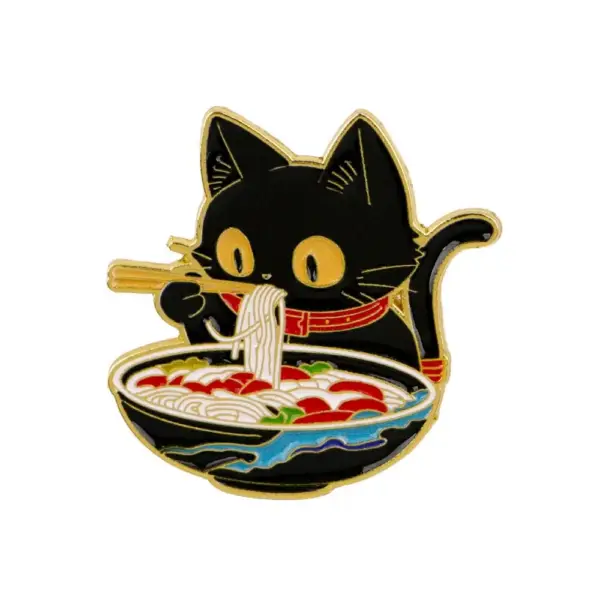 Geschenke für Katzenliebhaber: Emaille-Pin Katze isst Nudeln – Bild 5