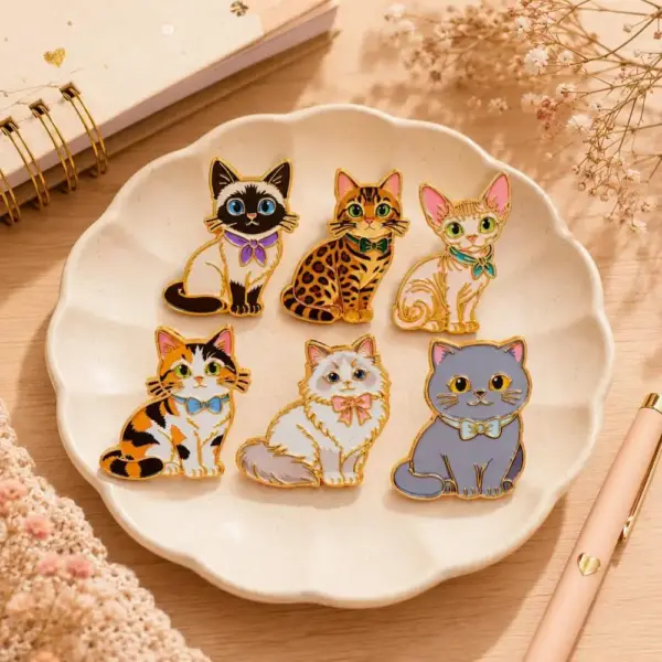 Geschenk für Katzenliebhaber: 6 Katzen-Pins mit Schleifchen – Bild 6