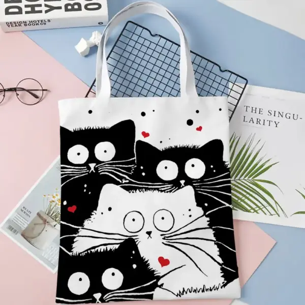 Shopper aus Leinen mit Katzen-Motiv und zwei Henkeln – Bild 4