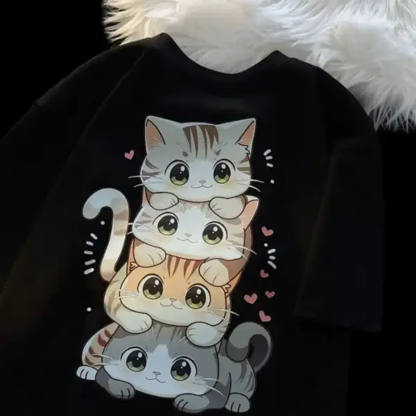 Geschenke für Katzenliebhaber: T-Shirt mit Katzenstapel hinten – Bild 7
