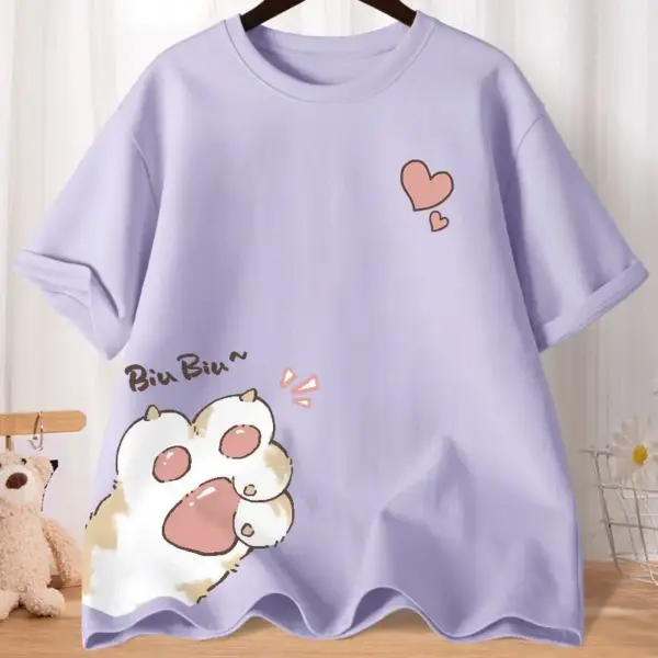 Damen T-Shirt mit Katzenpfote und Herz, kurzärmelig – Bild 8