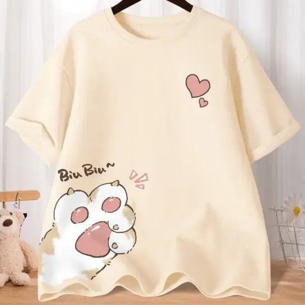 Damen T-Shirt mit Katzenpfote und Herz, kurzärmelig – Bild 9