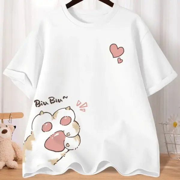 Damen T-Shirt mit Katzenpfote und Herz, kurzärmelig – Bild 6