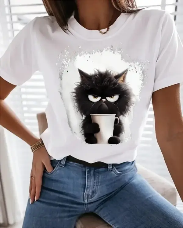 Geschenke für Katzenliebhaber: T-Shirt mit grimmiger Kaffee-Katze – Bild 8