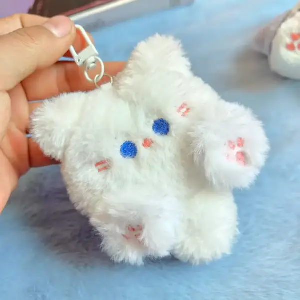 Schlüsselanhänger Katze aus Plüsch mit Karabiner – Bild 3