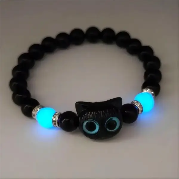 Katzenkopf-Armband und Halskette, im Dunkeln leuchtend – Bild 9