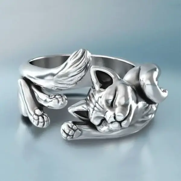 Geschenk für Katzenliebhaber: Katzenring Damen, Silber – Bild 20