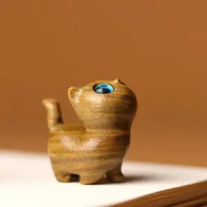 Geschenke für Katzenliebhaber: Holzkatze mit großen Augen – Braun – Holz