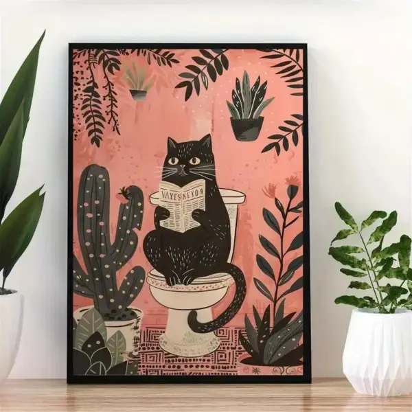 Retro-Poster Katze liest Zeitung auf der Toilette, Canvas – Bild 5